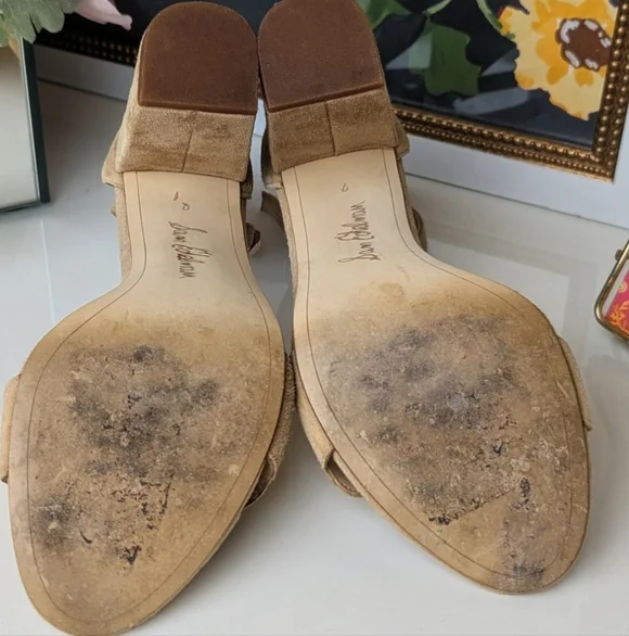 Sam Edelman 7M Womens Scalloped Heel Sandals Camel Suede Nude - Picture 8 of 8